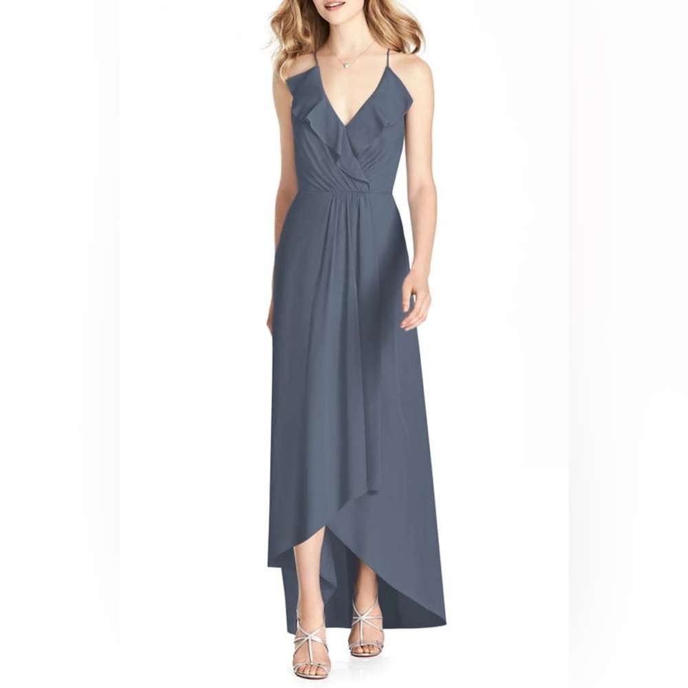 Jenny Packham - Ruffled Wrap Chiffon High Low Maxi Dress NWT Size 12 Silverstone